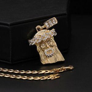 14kt Jesus Diamond Cross Cuban Necklace